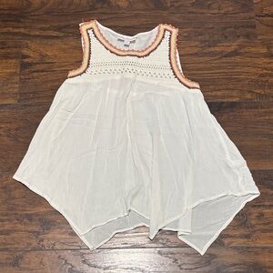 LC Lauren Conrad White Top with Colorful Crochet Trim